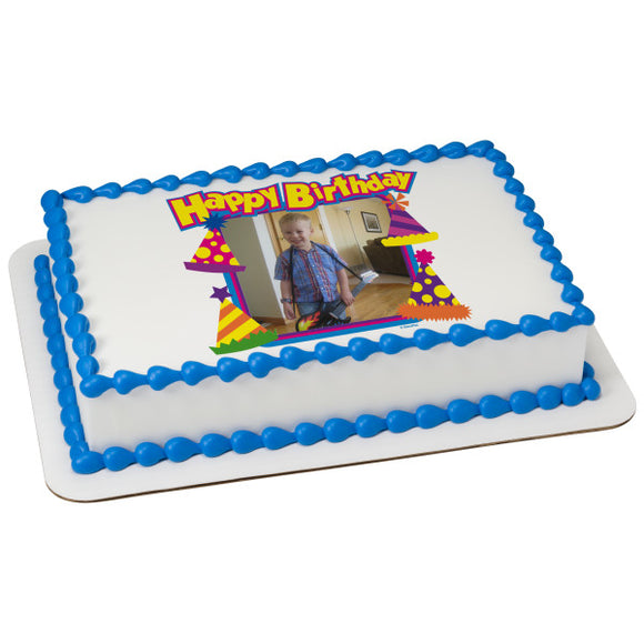 Happy Birthday Party Hats PhotoCake® Edible Image® Frame EIC19435