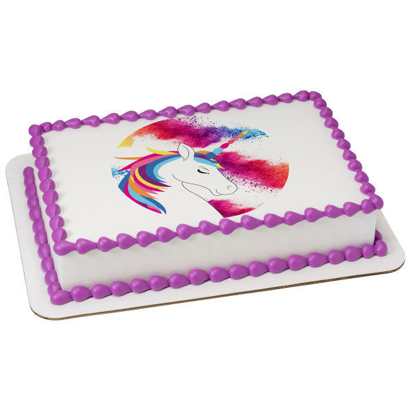  Rainbow UNICORN Butterflies Flowers Edible Icing Image for 1/4  sheet cake : Grocery & Gourmet Food